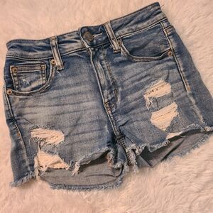 American Eagle High Rise Shortie Cut Off Shorts Size 0 Next Level Stretch EUC